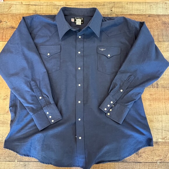 Flying R Ranchwear Blue Snapfront Western Shirt Big Man Extra Long Tail Cowboy - Picture 4 of 7
